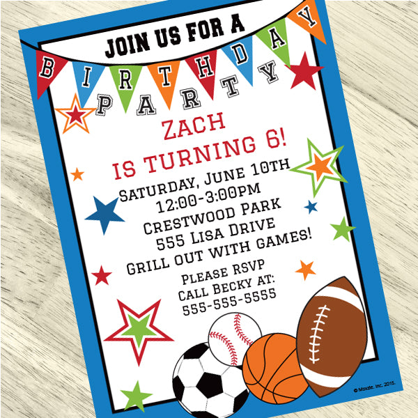 Little Sport Party Invitation, 5x7-in, Editable PDF Printable by Birthday Direct