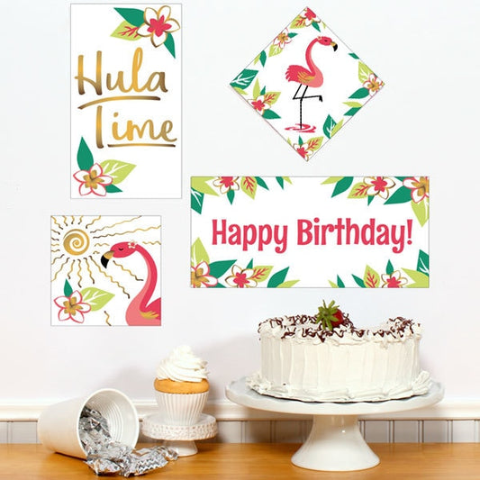 Aloha Flamingo Tropic Birthday Sign Cutouts Wall Decoration, 8.5x11 Printable PDF by Birthday Direct