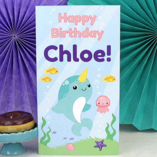 Narwhal Fantasy Birthday Centerpiece, 10 inch Editable Canva Template by Birthday Direct