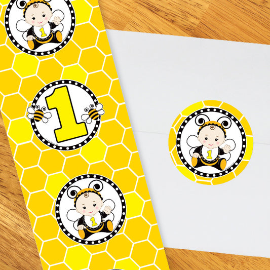 Bumble Bee 1st Birthday 2-in Circle, 8.5x11 Printable PDF by Birthday Direct