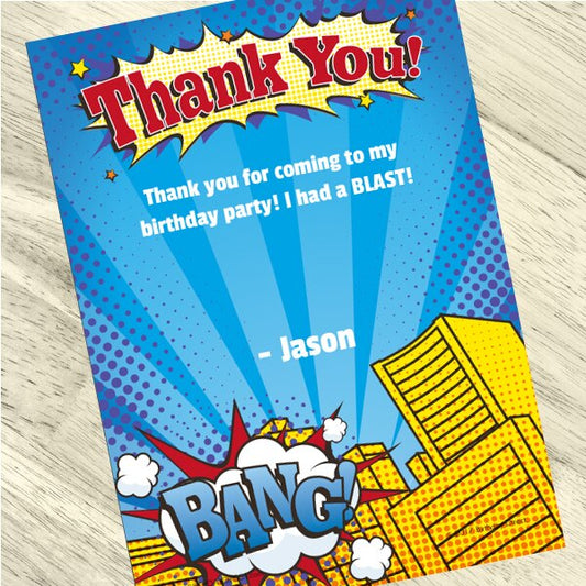 Comic Book Hero Party Thank You, 5x7-in, Editable PDF Printable by Birthday Direct