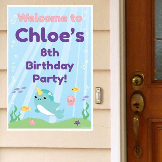 Narwhal Fantasy Party Door Greeter, Editable PDF Printable by Birthday Direct