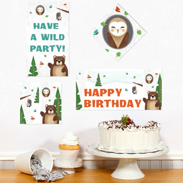 Wild Woodland Birthday Sign Cutouts Wall Decoration, 8.5x11 Printable PDF by Birthday Direct