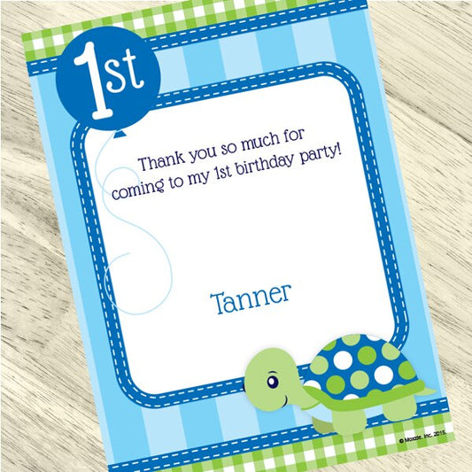 Little Turtle 1st Birthday Thank You, 5x7-in, Editable PDF Printable by Birthday Direct