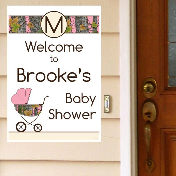 Camouflage Pink Baby Shower Door Greeter, Editable PDF Printable by Birthday Direct