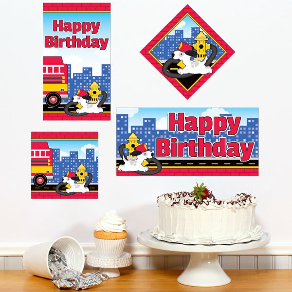 Little Firefighter Dog Birthday Sign Cutouts Wall Decoration, Editable Canva Template by Birthday Direct