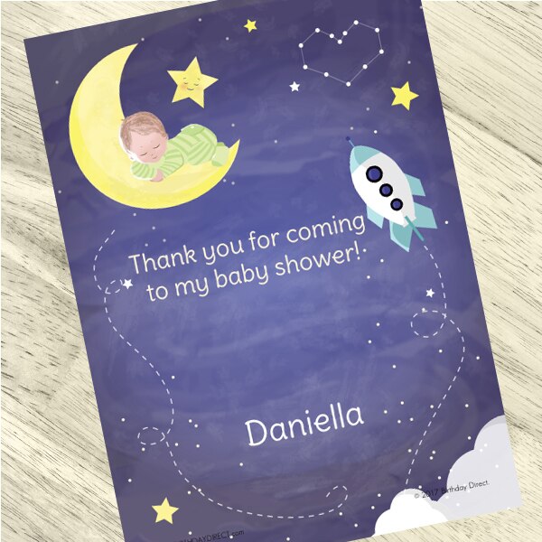 To the Moon Baby Shower Thank You, 5x7-in, Editable PDF Printable by Birthday Direct