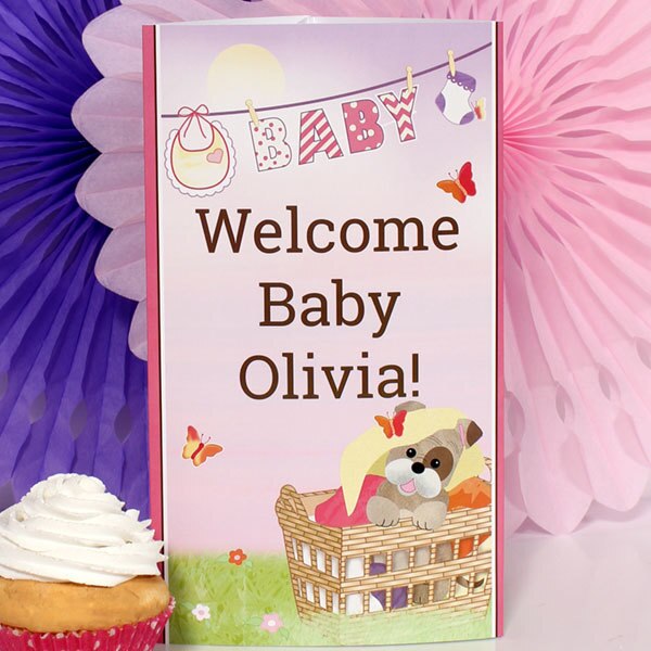 Clothesline Puppy Pink Baby Shower Centerpiece, 10 inch Editable PDF Printable by Birthday Direct