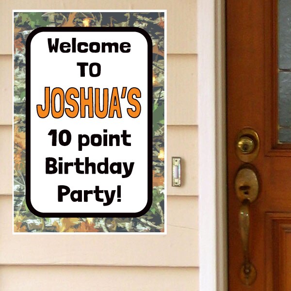 Camouflage Woodland Deer Party Door Greeter, Editable PDF Printable by Birthday Direct