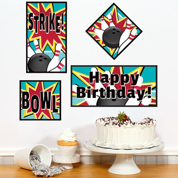 Bowling Birthday Sign Cutouts Wall Decoration, 8.5x11 Printable PDF by Birthday Direct