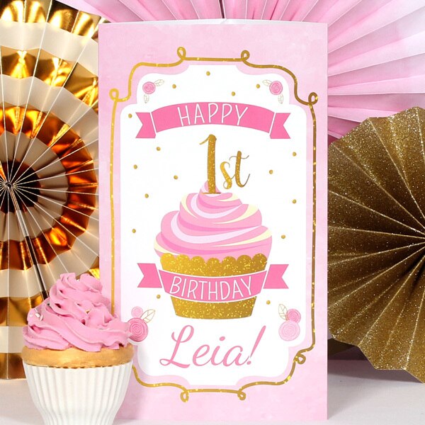 Pink and Gold 1st Birthday Centerpiece, 10 inch Editable PDF Printable by Birthday Direct