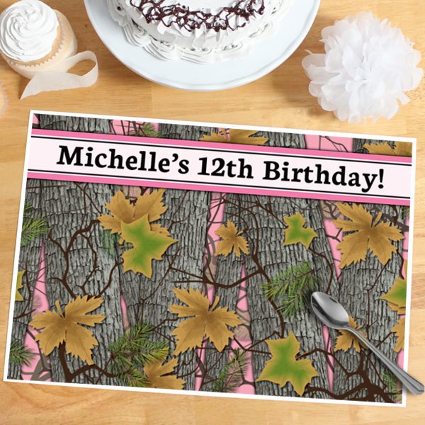 Camouflage Pink Party Placemat, 8.5x11 Editable PDF Printable by Birthday Direct