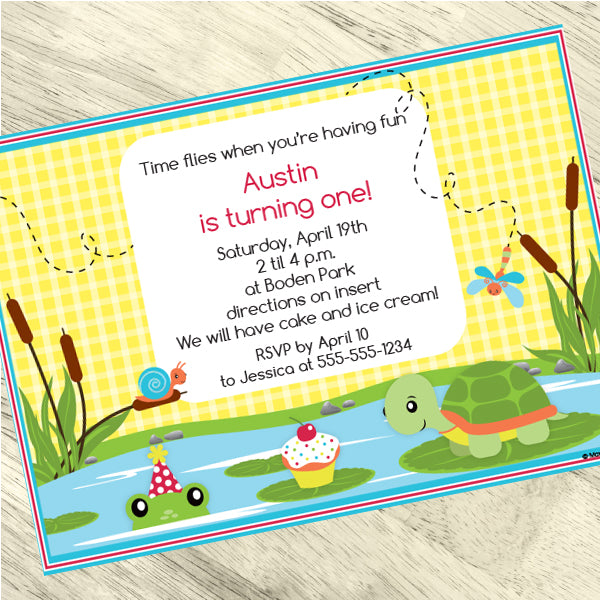 Frog and Turtle Party Invitation, 5x7-in, Editable PDF Printable by Birthday Direct