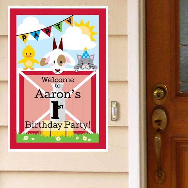 Farm Barnyard 1st Birthday Door Greeter, Editable PDF Printable by Birthday Direct