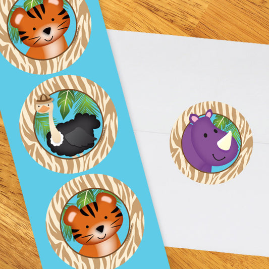 Jungle Animals Party 2-in Circle, 8.5x11 Printable PDF by Birthday Direct