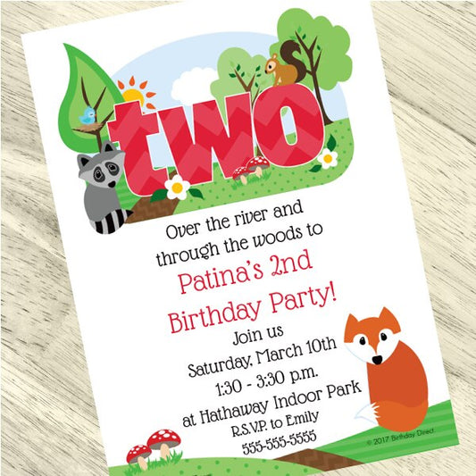 Woodland Animals 2nd Birthday Invitation, 5x7-in, Editable PDF Printable by Birthday Direct