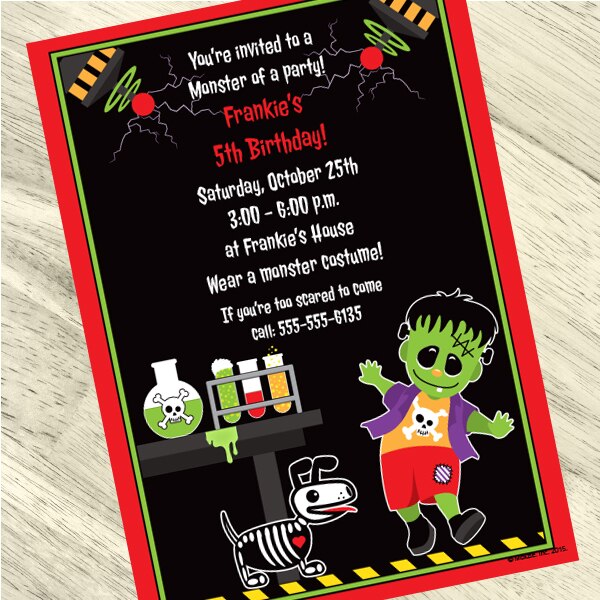 Mad Slime Scientist Little Frankie Party Invitation, 5x7-in, Editable PDF Printable by Birthday Direct