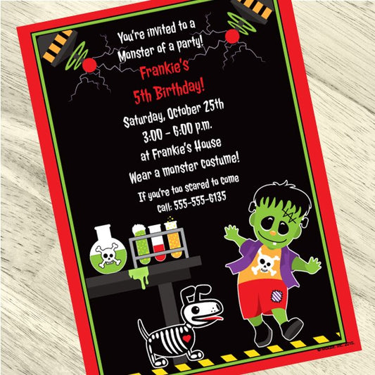 Mad Slime Scientist Little Frankie Party Invitation, 5x7-in, Editable Canva Template by Birthday Direct