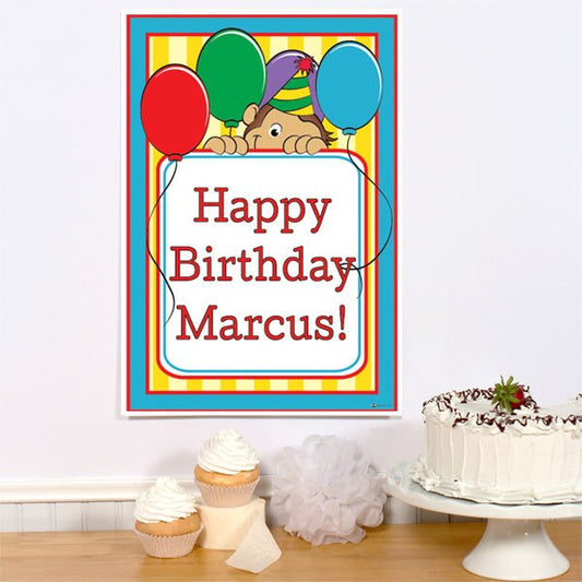 Monkey Cute Party Sign, Editable PDF Printable by Birthday Direct