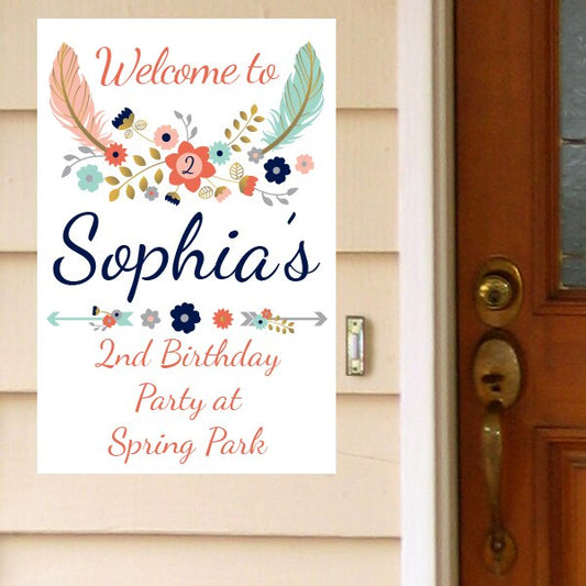 Boho 2nd Birthday Door Greeter, Editable PDF Printable by Birthday Direct