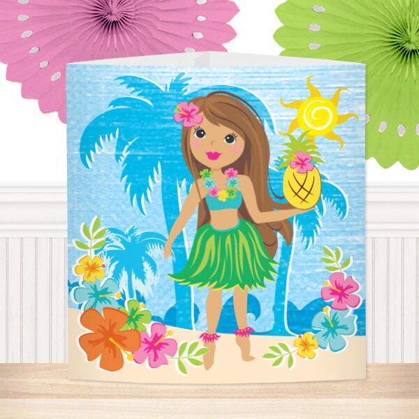 Hawaiian Hula Girl Party Centerpiece, Editable Canva Template by Birthday Direct