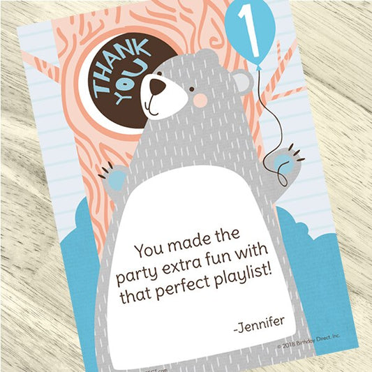 Little Bear 1st Birthday Thank You, 5x7-in, Editable PDF Printable by Birthday Direct