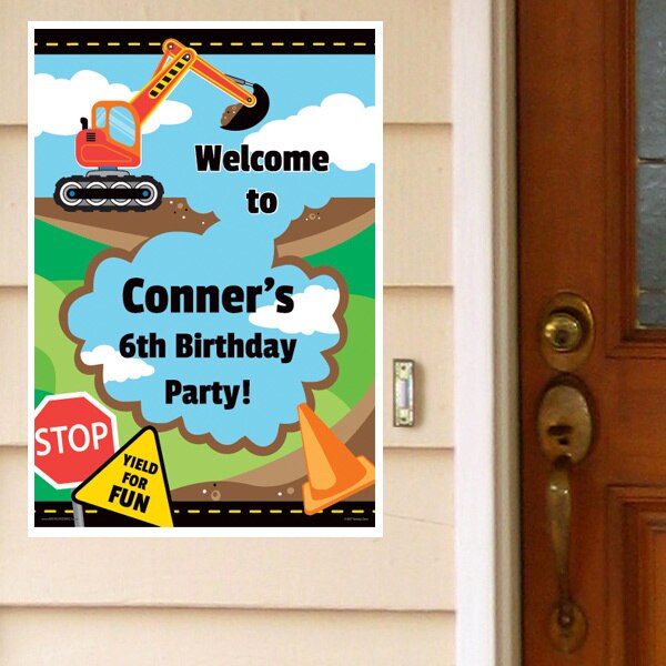 Construction Little Digger Party Door Greeter, Editable PDF Printable by Birthday Direct