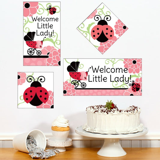 Little Ladybug Baby Shower Sign Cutouts Wall Decoration, Editable Canva Template by Birthday Direct