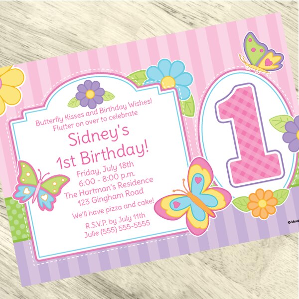 Butterfly Garden 1st Birthday Invitation, 5x7-in, Editable Canva Template by Birthday Direct