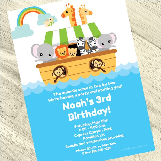 Noah's Ark Party Invitation, 5x7-in, Editable PDF Printable by Birthday Direct