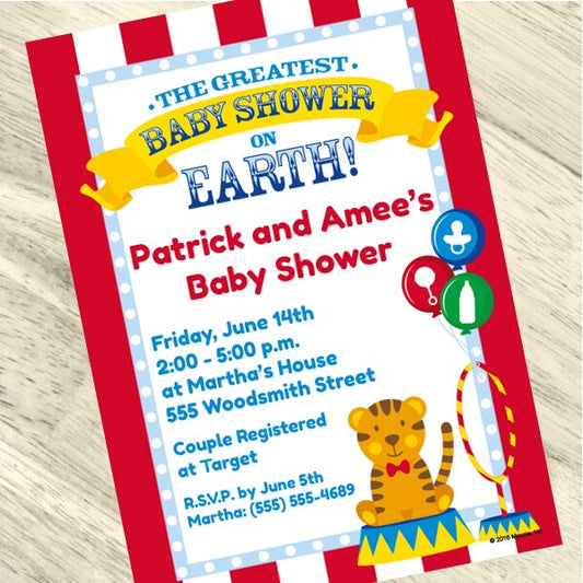 Big Top Circus Baby Shower Invitation, 5x7-in, Editable PDF Printable by Birthday Direct
