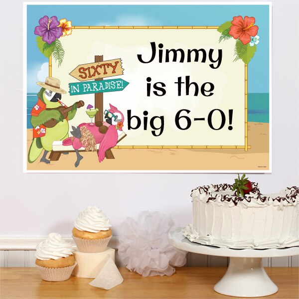 Parrot in Paradise 60th Birthday Sign, Editable PDF Printable by Birthday Direct