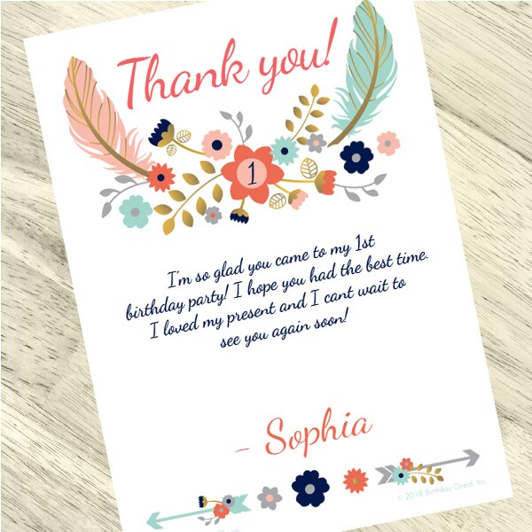 Boho 1st Birthday Thank You, 5x7-in, Editable PDF Printable by Birthday Direct