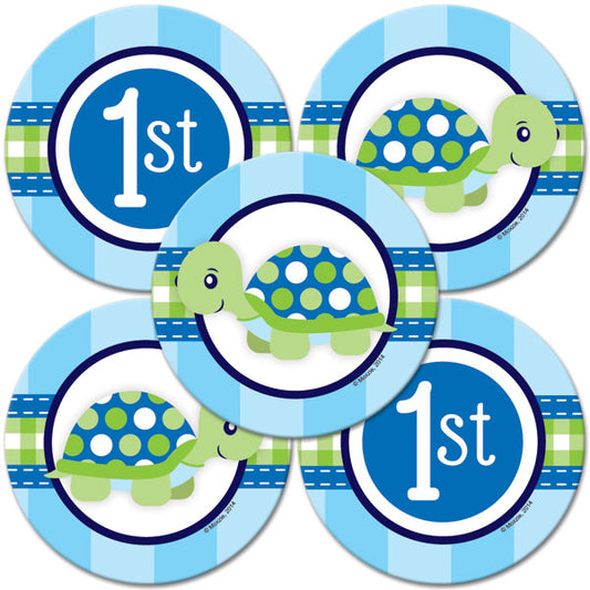 Little Turtle 1st Birthday 2-in Circle, 8.5x11 Printable PDF by Birthday Direct