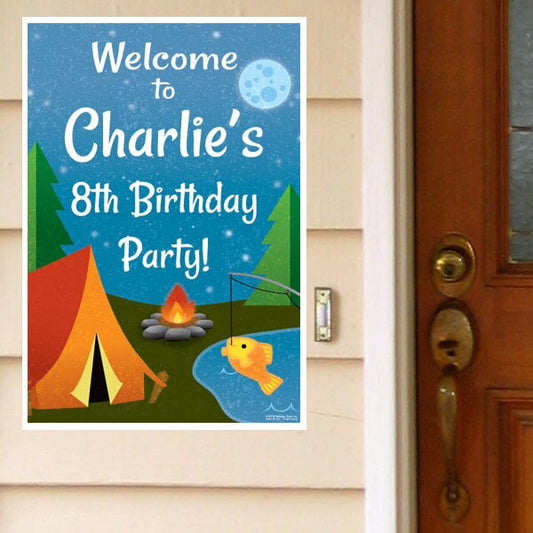 Camping Party Door Greeter, 8.5x11 Editable PDF Printable by Birthday Direct