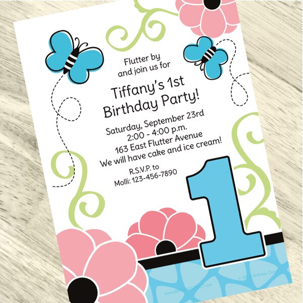 Little Butterfly 1st Birthday Invitation, 5x7-in, Editable PDF Printable by Birthday Direct