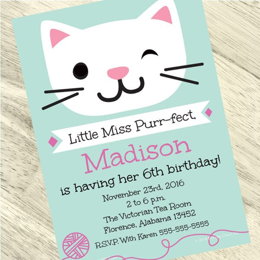 Little Cat Party Invitation, 5x7-in, Editable PDF Printable by Birthday Direct