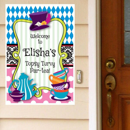 Mad Hatter Tea Party Door Greeter, Editable PDF Printable by Birthday Direct