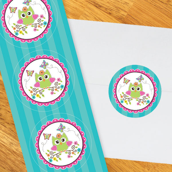 Little Owl Party 2-in Circle, 8.5x11 Printable PDF by Birthday Direct