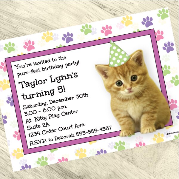 Little Kitten Party Invitation, 5x7-in, Editable PDF Printable by ...