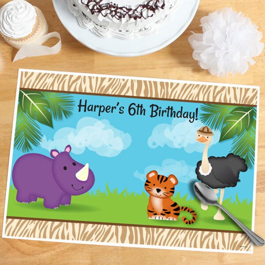 Jungle Animals Party Placemat, 8.5x11 Editable PDF Printable by Birthday Direct
