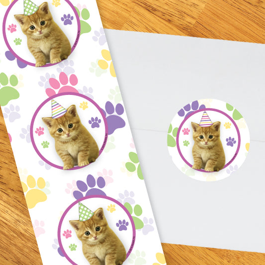 Little Kitten Party 2-in Circle, 8.5x11 Printable PDF by Birthday Direct