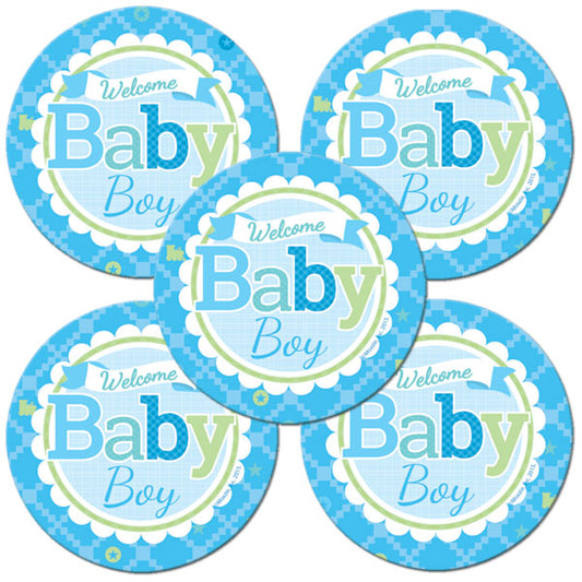 Welcome Boy Baby Shower 2-in Circle, 8.5x11 Printable PDF by Birthday Direct