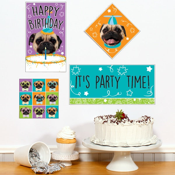 Dog Pug Birthday Sign Cutouts Wall Decoration, 8.5x11 Printable PDF by Birthday Direct