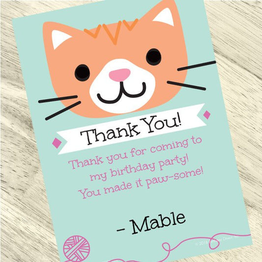 Little Cat Party Thank You, 5x7-in, Editable PDF Printable by Birthday Direct