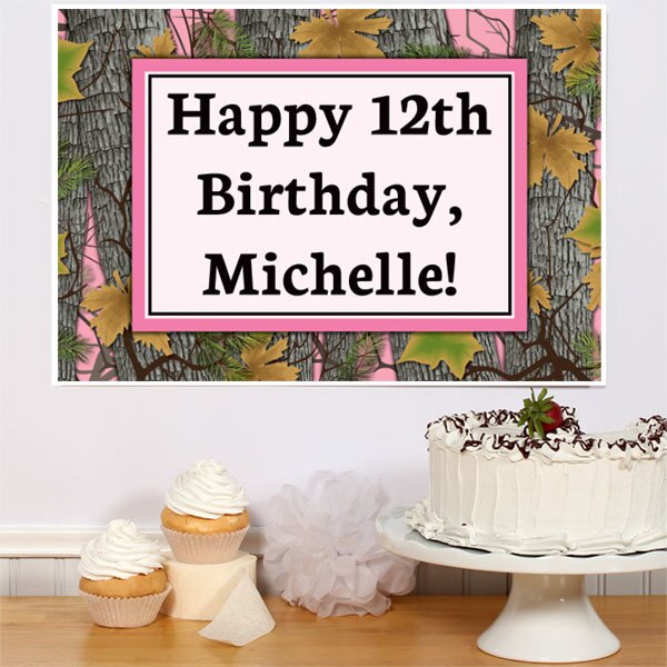 Camouflage Pink Party Sign, Editable PDF Printable by Birthday Direct