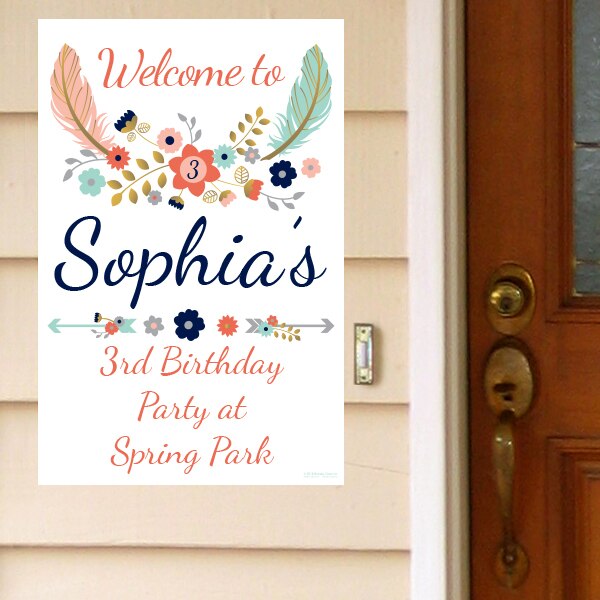 Boho 3rd Birthday Door Greeter, 8.5x11 Editable PDF Printable by Birthday Direct