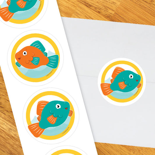 Little Fish Party 2-in Circle, 8.5x11 Printable PDF by Birthday Direct