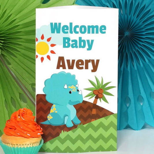 Little Dinosaur Baby Shower Centerpiece, 10 inch Editable PDF Printable by Birthday Direct