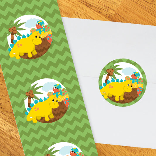 Little Dinosaur Baby Shower 2-in Circle, 8.5x11 Printable PDF by Birthday Direct